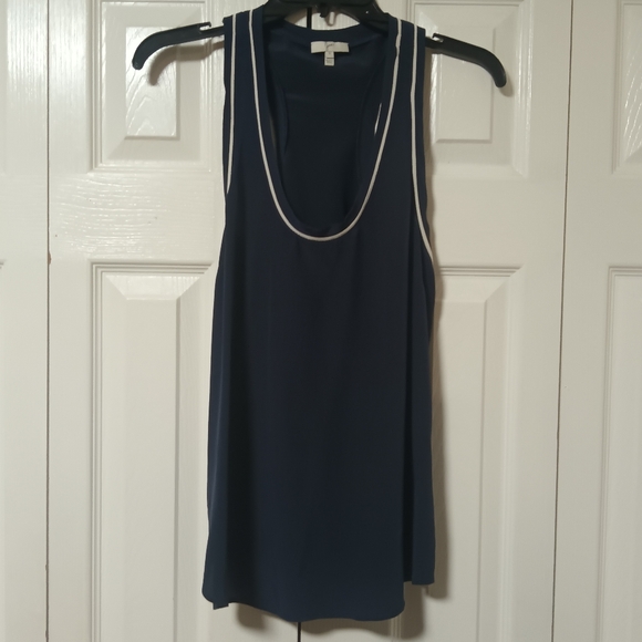 Joie Tops - Joie Silk Dark Blue Tank Top with White Trim